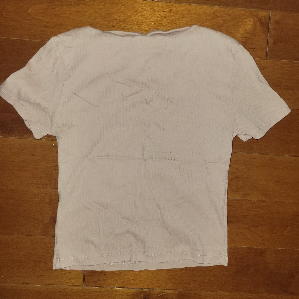H&M Divided Ribbed Baby Tee Soft Pink Minimalist Clean Girl Top S - Picture 4 of 4